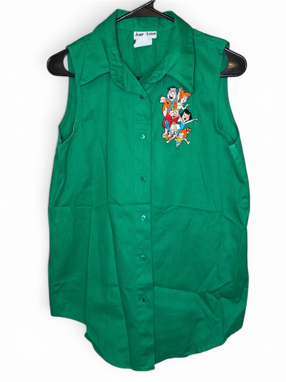 Vintage 1994 Flintstones Embroidered Sleeveless Button Up Shirt Green Medium USA